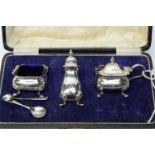 A three piece silver cruet set, by Nothern Goldsmiths,