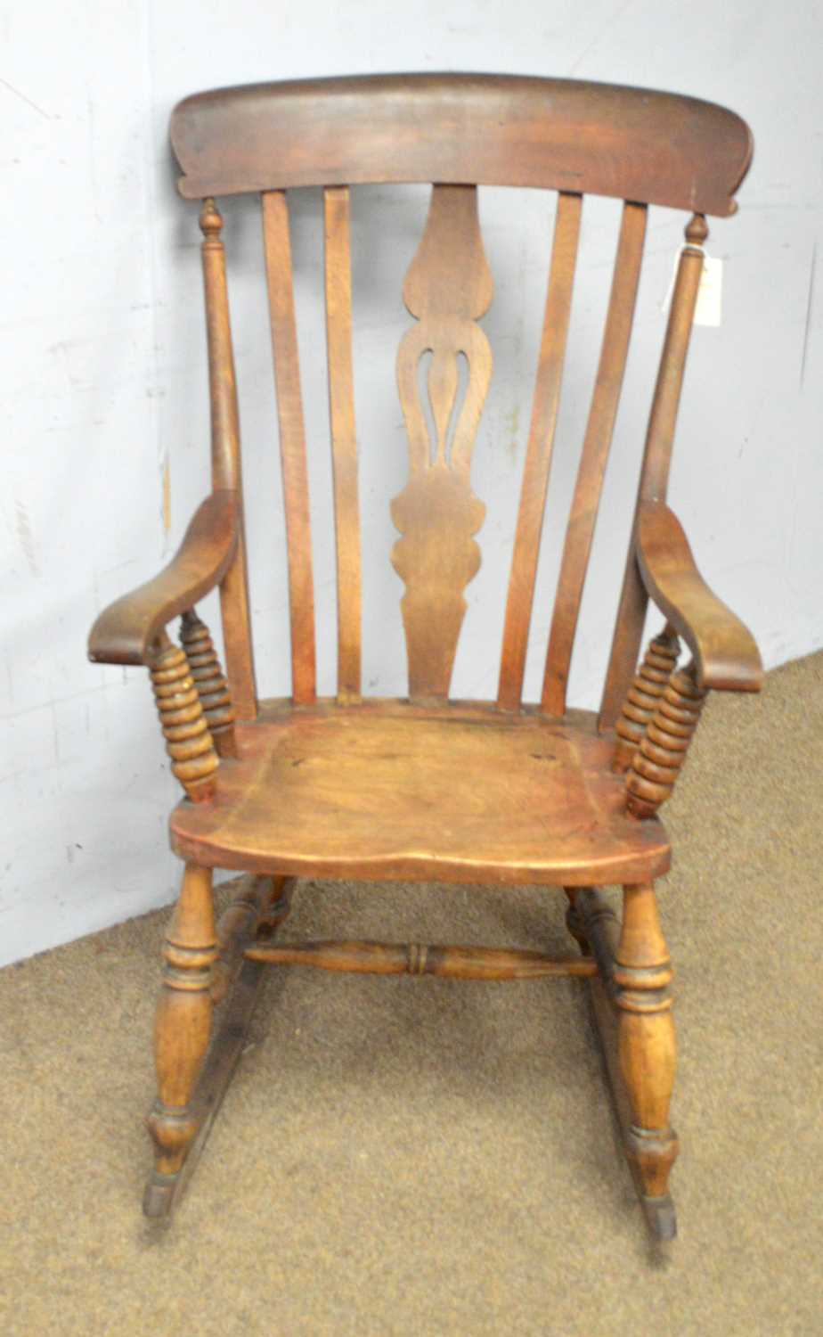 A Victorian rustic Windsor style rocking chair and a 19th Century spindle back armchair - Image 3 of 8