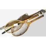 Two tennis rackets; golf club; and other items.