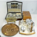 A selection of silver-plated ware and other items.