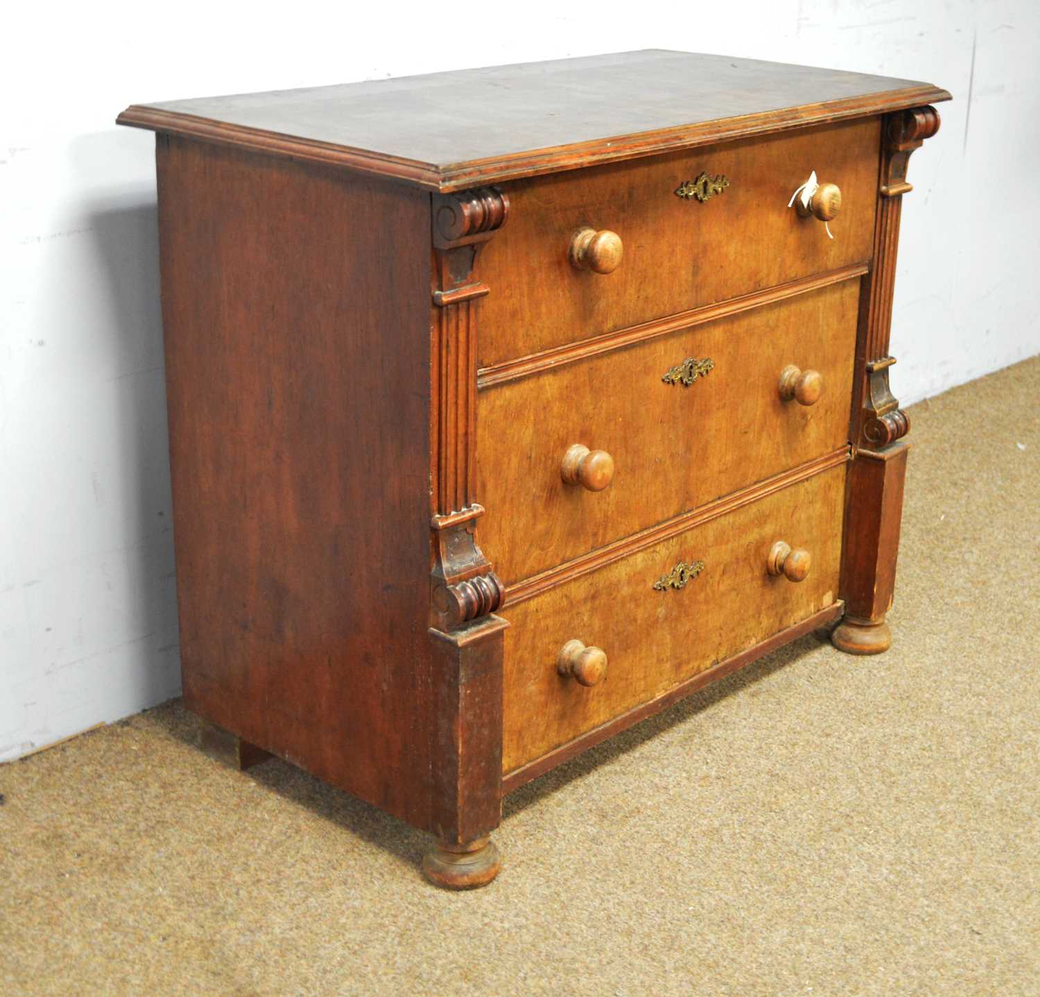 A 19th Century continental mahogany chest of three drawers - Image 2 of 6