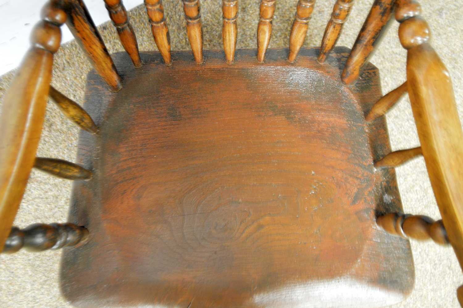 A Victorian rustic Windsor style rocking chair and a 19th Century spindle back armchair - Image 8 of 8