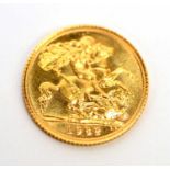 A Queen Elizabeth II gold half sovereign, 1982.