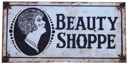 Beauty Shoppe enamel advertising sign,