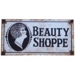 Beauty Shoppe enamel advertising sign,