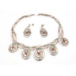 Charles Mike Yazzie, Native American: a silver necklace and earrings,