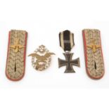 A WWI Austrian Aircrew general flying badge, epaulets and Iron Cross.