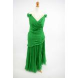 A Bruce Oldfield lime green silk evening dress