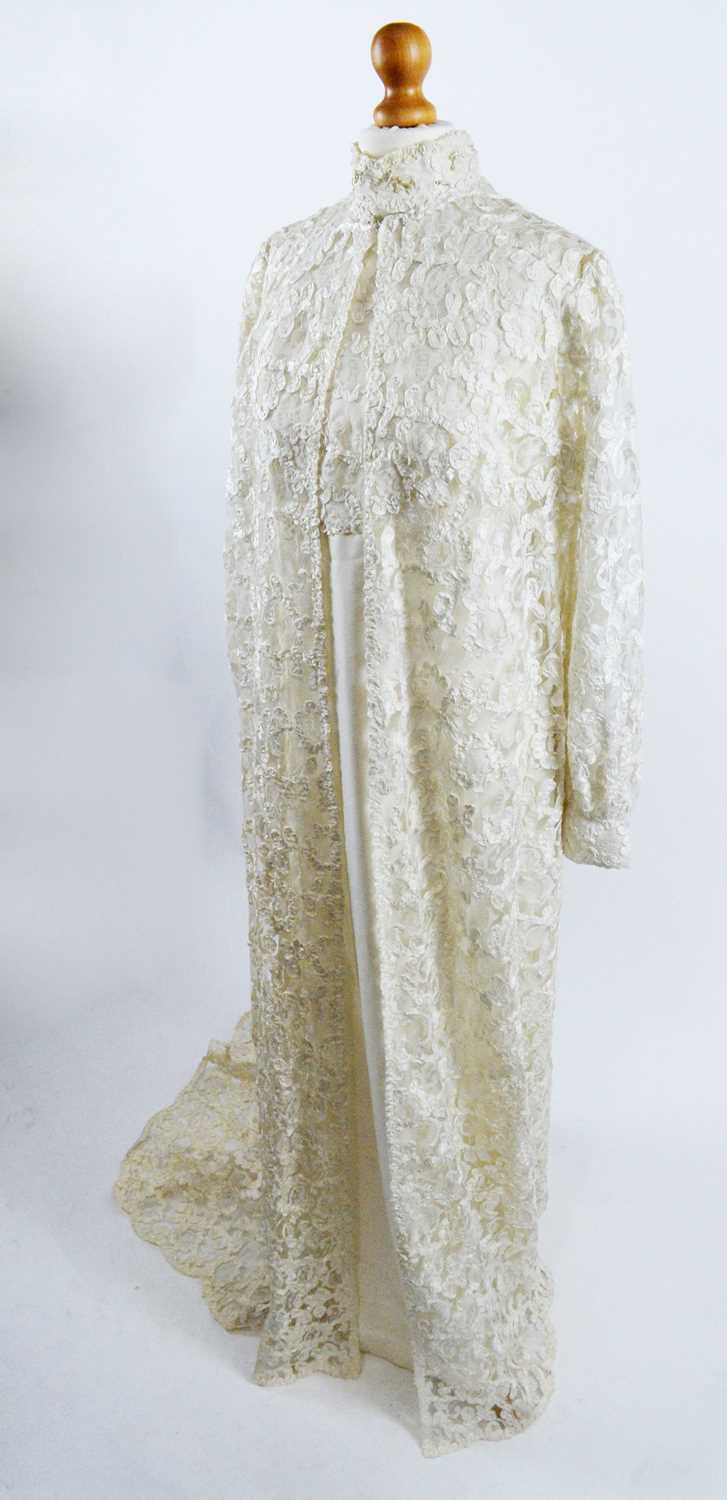 1960s two-piece champagne satin and lace wedding dress - Image 5 of 5
