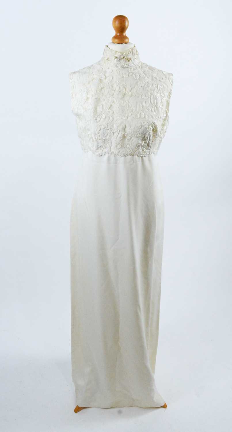 1960s two-piece champagne satin and lace wedding dress