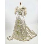 An uncommonly fine late Victorian champagne silk wedding ensemble by Heathcote and Co