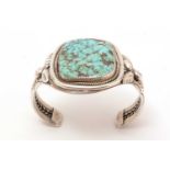 Mary S. Lew, Navajo, Native American: a silver and rough turquoise bangle