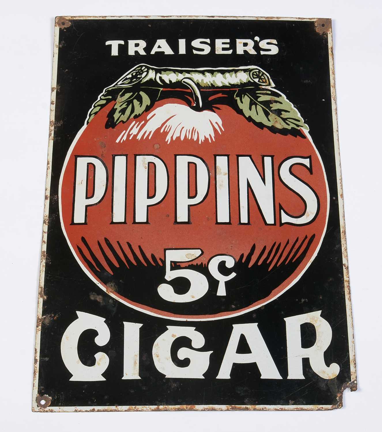 Traiser's Pippins Cigar enamel advertising sign,