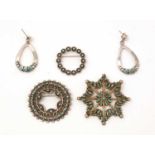 Three Native American Old Pawn silver brooches, and a pair of earrings