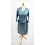 1950s Chinese turquoise silk two-piece dress suit