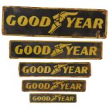 A set of five graduated Good Year enamel advertising signs,