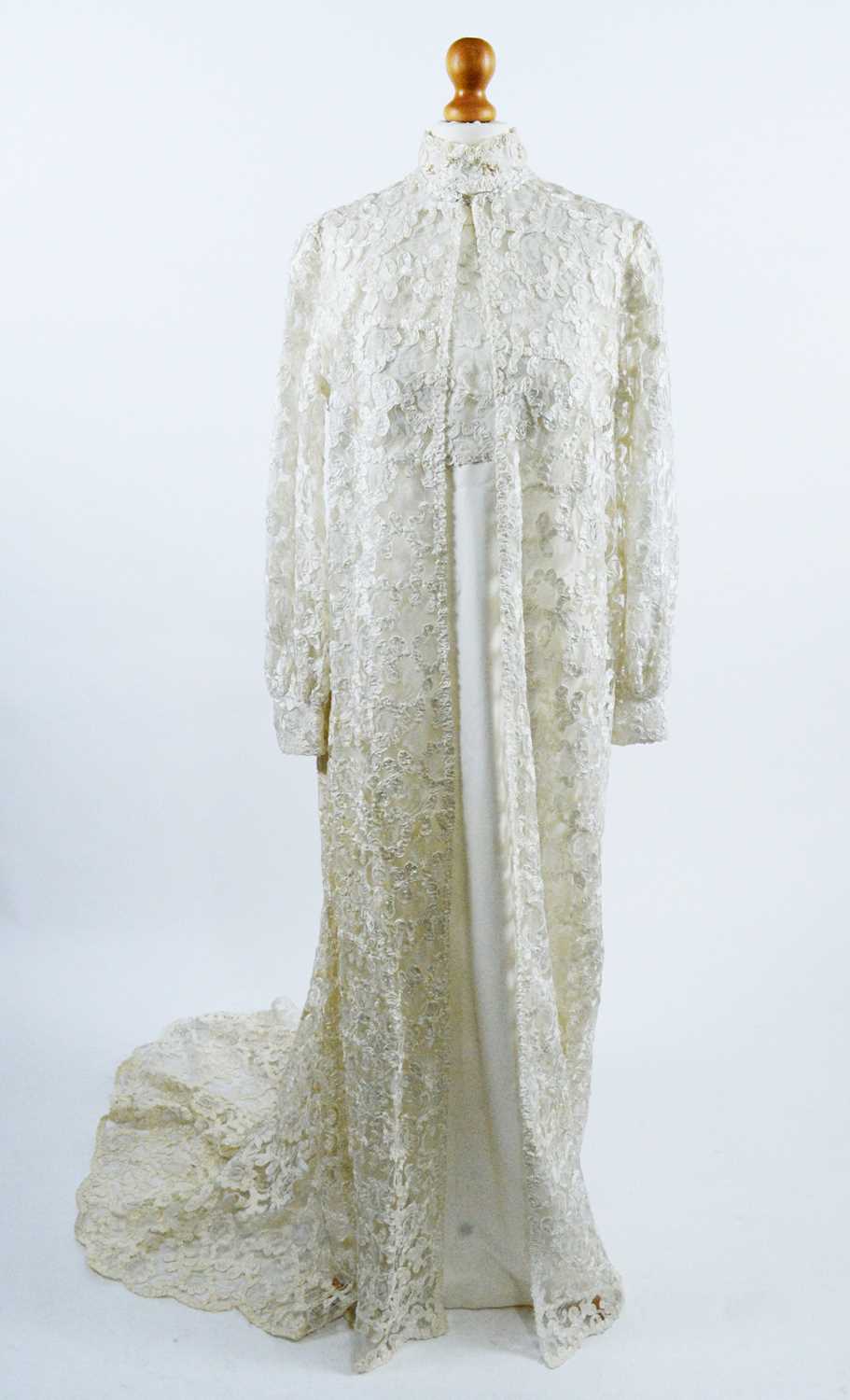 1960s two-piece champagne satin and lace wedding dress - Image 2 of 5