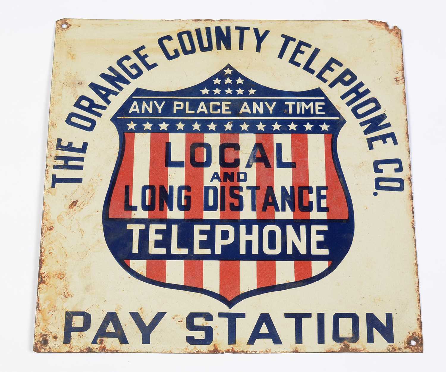 The Orange County Telephone Co. Pay Station enamel advertising sign,