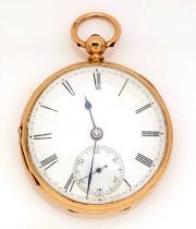 An 18ct yellow gold cased open faced pocket watch,
