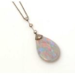 A mid 20th Century opal and diamond drop pendant necklace,