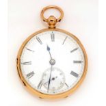 An 18ct yellow gold cased open faced pocket watch,