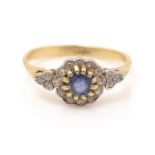 A diamond and sapphire cluster ring,