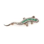 A Victorian emerald, ruby and diamond lizard pattern brooch,