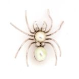 Diamond, baroque pearl and white metal spider brooch,