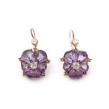 A pair of Victorian amethyst and diamond floral earrings,