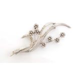 A diamond and 18ct white gold floral spray brooch,