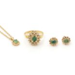 A demi-parure of emerald and diamond jewellery,