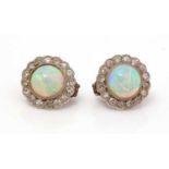 A pair of late Victorian opal and diamond cluster earrings,