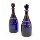 Pair of early 19th Century 'Bristol Blue' decanters