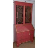 A later painted Edwardian oak bureau bookcase.