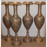 A selection of four Indian enamelled brass floor standing urns.