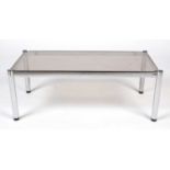 A mid Century smoked glass and chrome metal rectangular coffee table