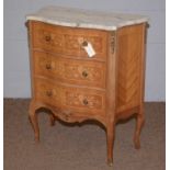 A reproduction marble topped kingwood and beech miniature commode.