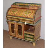 An Asian multicoloured floral decorated cylinder bureau.