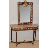 A reproduction Italian style marble topped mahogany console table and matching wall mirror.