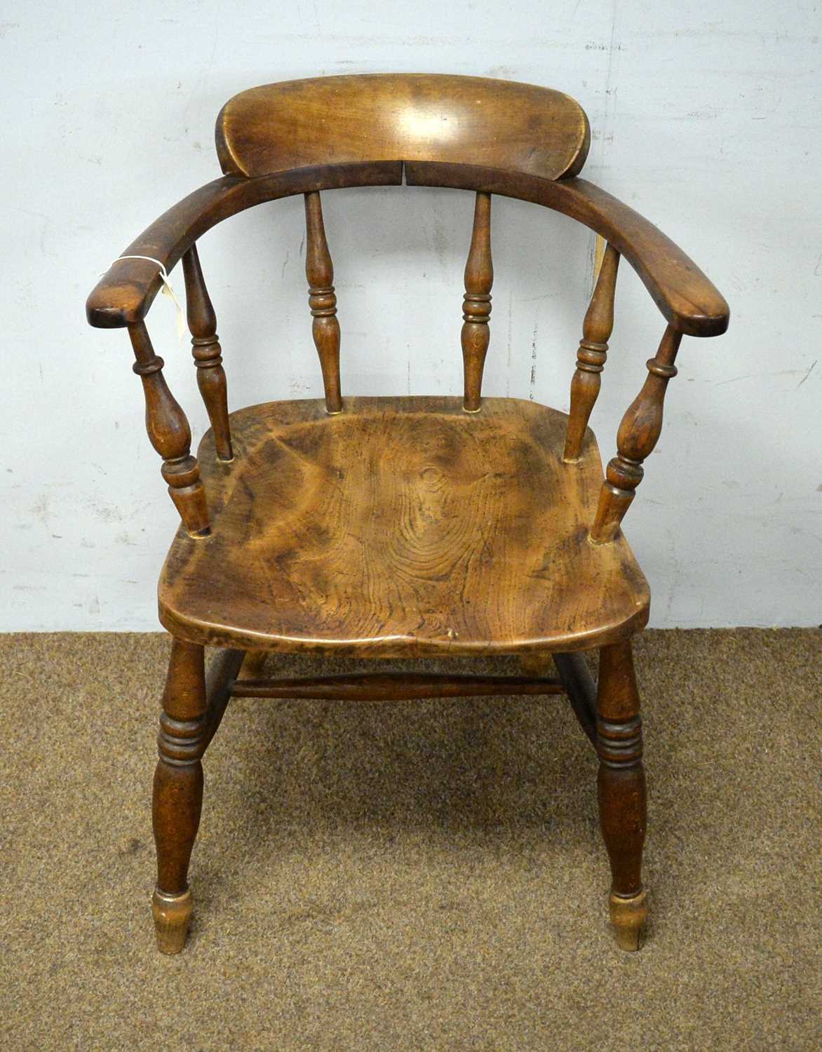 A pair of elm seated tub smokers bow armchairs. - Image 3 of 7