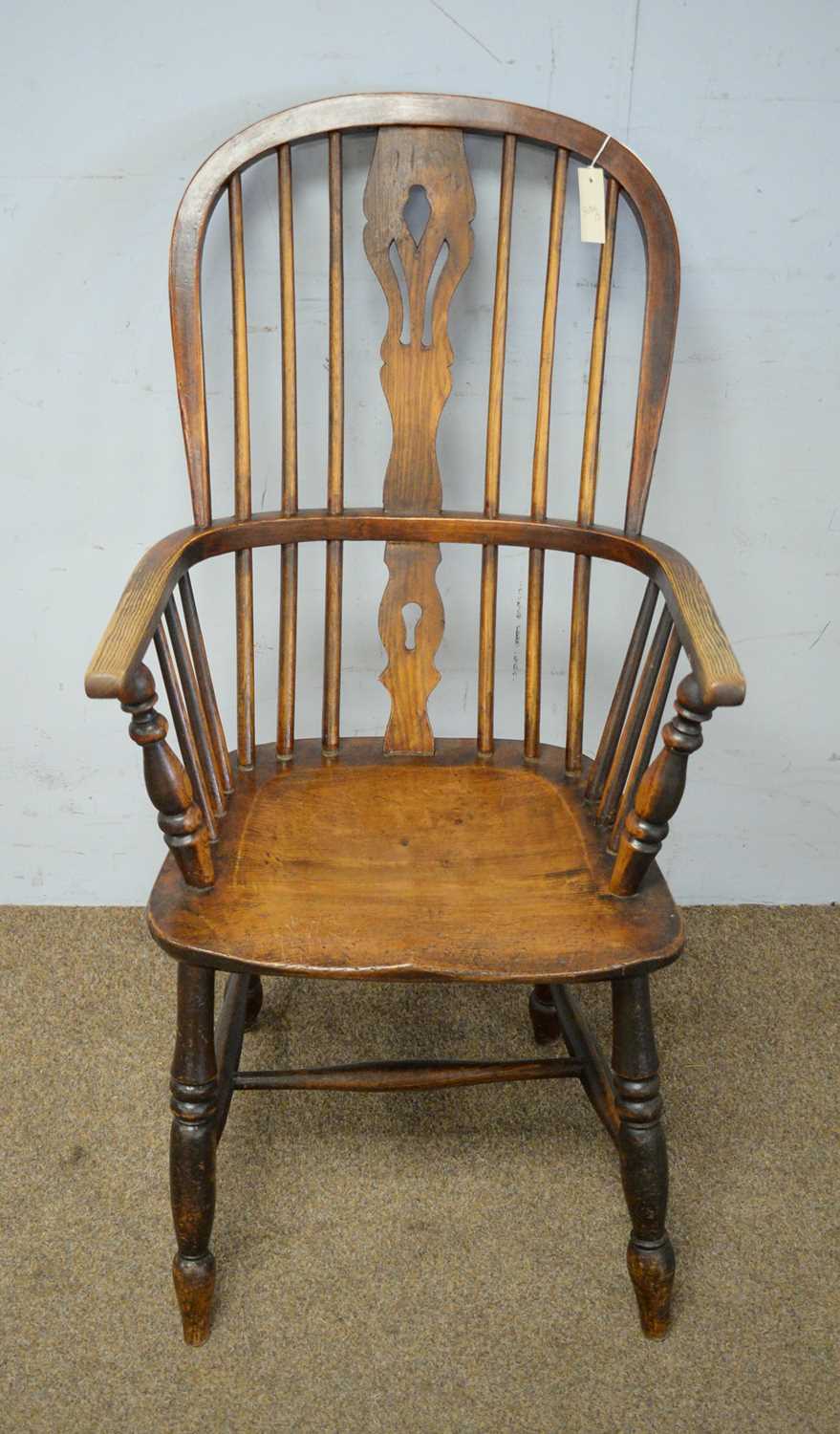A ash and elm Windsor armchair with stretcher. - Image 2 of 4
