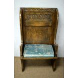 A small 18th Century style carved upright settle