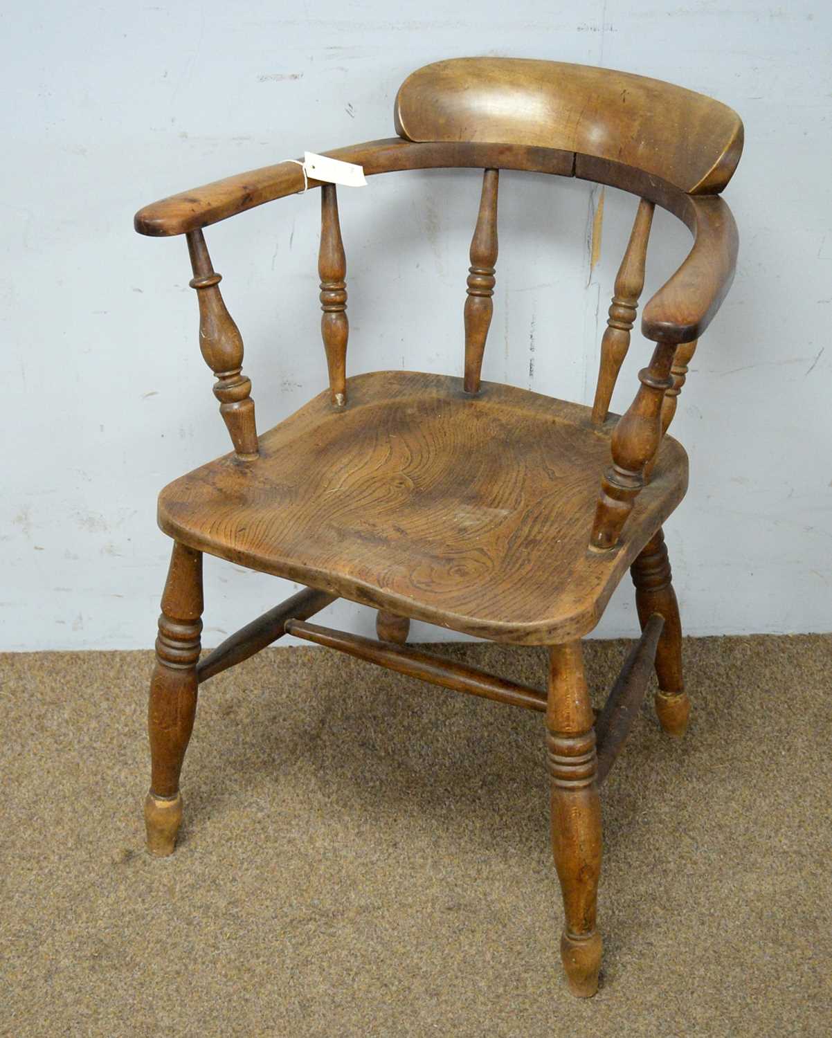 A pair of elm seated tub smokers bow armchairs. - Image 5 of 7