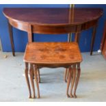 A 19th Century stained beech demi-lune table; and another.