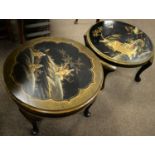 Two Japanese black lacquered and enamelled coffee tables.