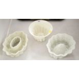 Two Shelley jelly moulds and a Maling jelly mould