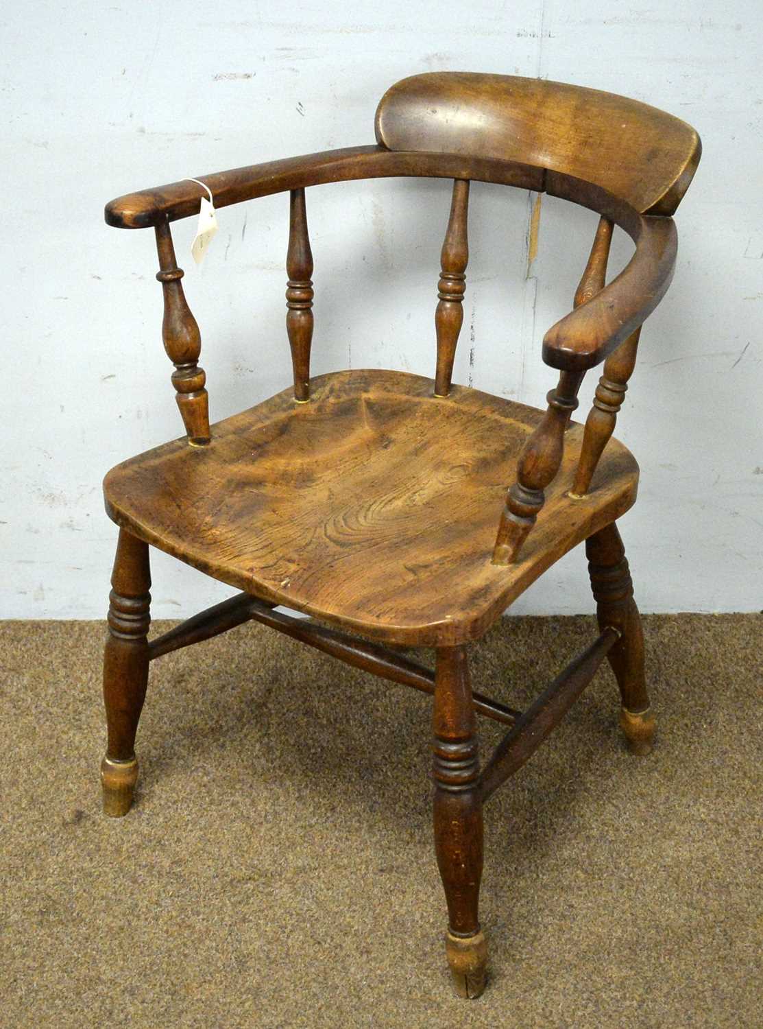 A pair of elm seated tub smokers bow armchairs. - Image 2 of 7