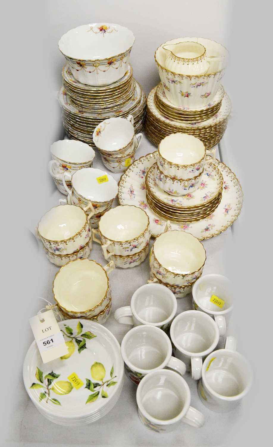 A Victorian part service; and a set Portmeirion Pottery cups and saucers.