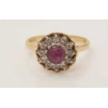 A ruby and diamond cluster ring,