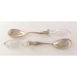 A pair of silver and cut glass salad servers, by John Grinsell & Sons